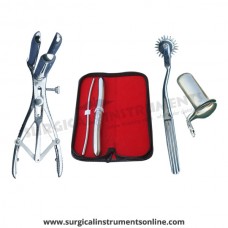 Hegar uterine dilator set 2piece, 5-6,17-18, wartenberg pinwheel, mathieu speculum, collin large